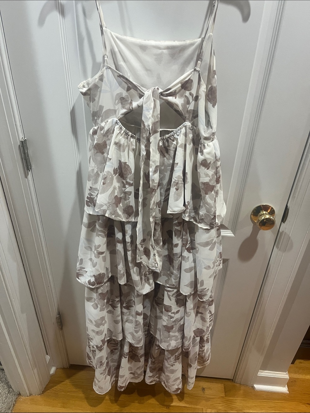 entro Cream Floral Tiered Maxi Romper with Tie-Back